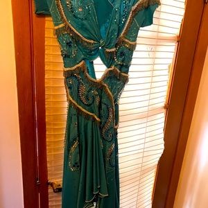 Light blue dress with beads stones and fringes